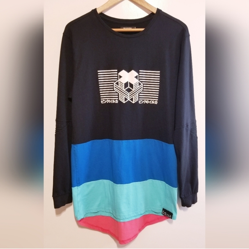 PINK + DOLPHIN The Promo Cube Long Sleeve Tee Shirt Color Block Rare